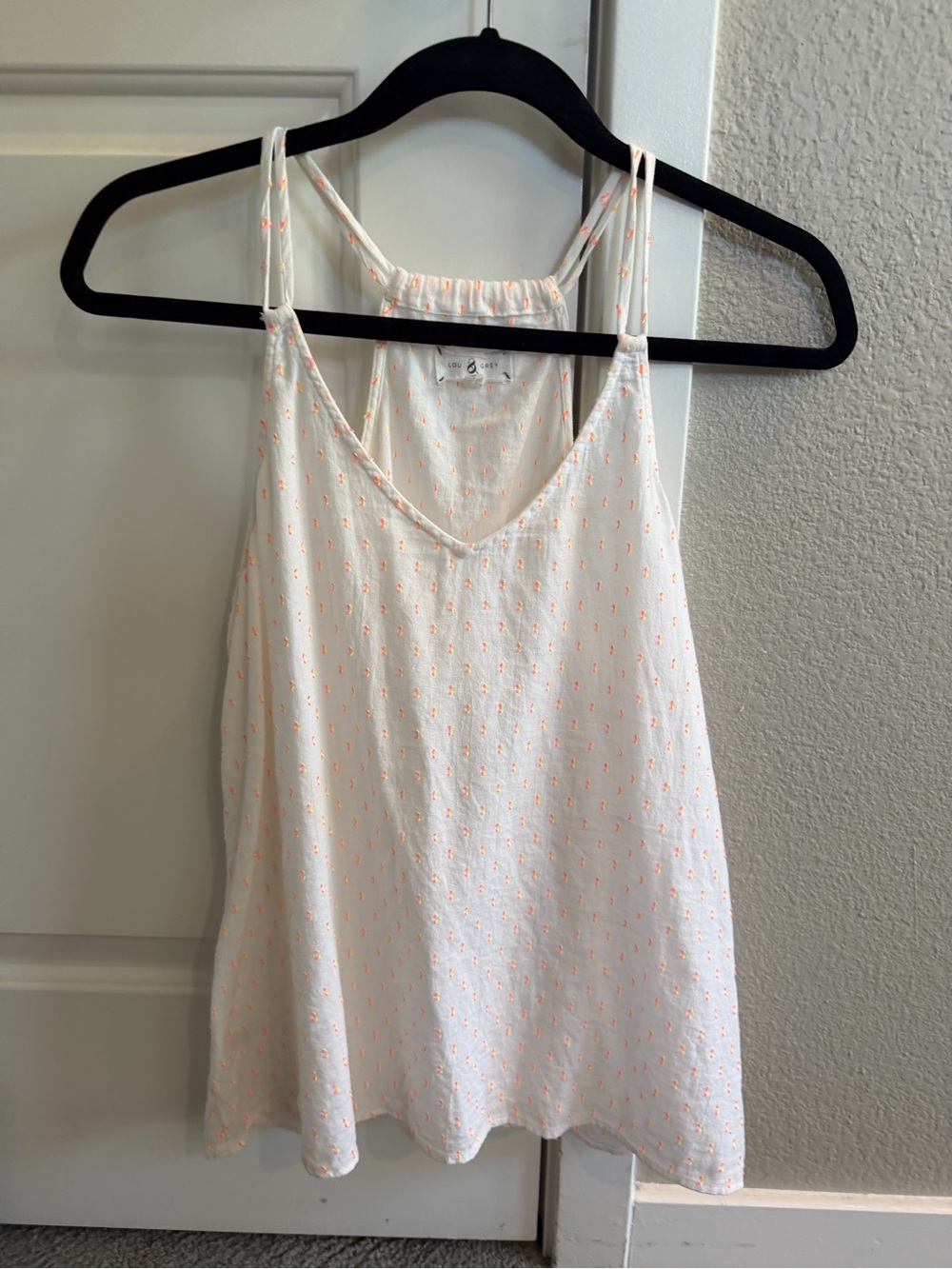 Lou & Grey White Tank with Neon Coral and Yellow Dot Embroidery